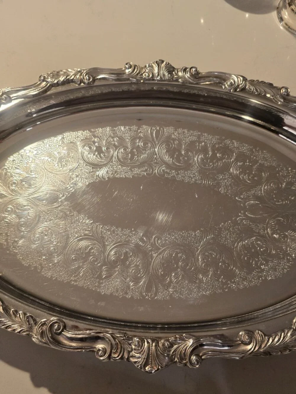 vintage kirk Silver Plated Footed Serving Tray and 3 cups.